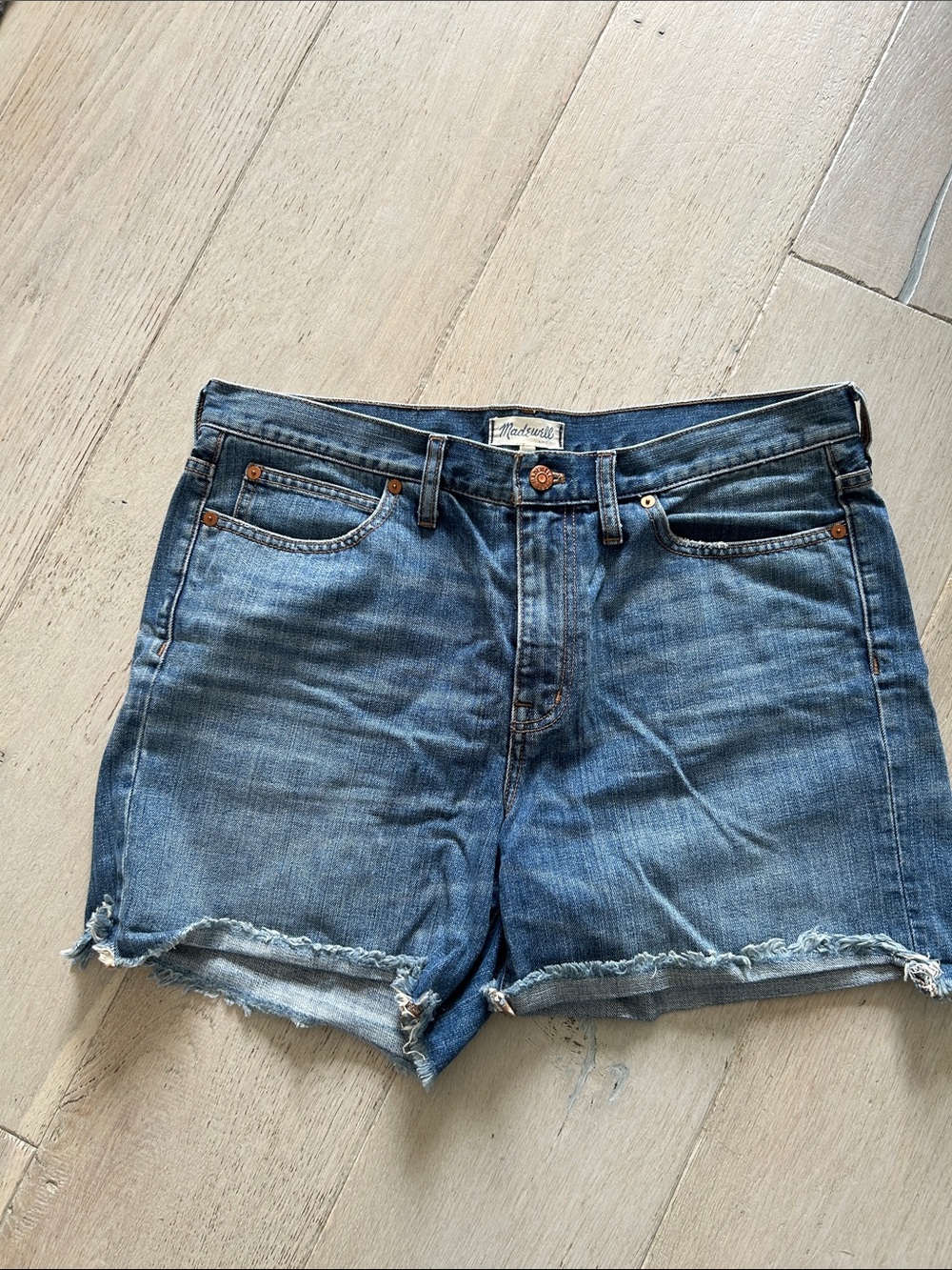 Madewell Distressed Medium Blue Denim Cutoff Shorts